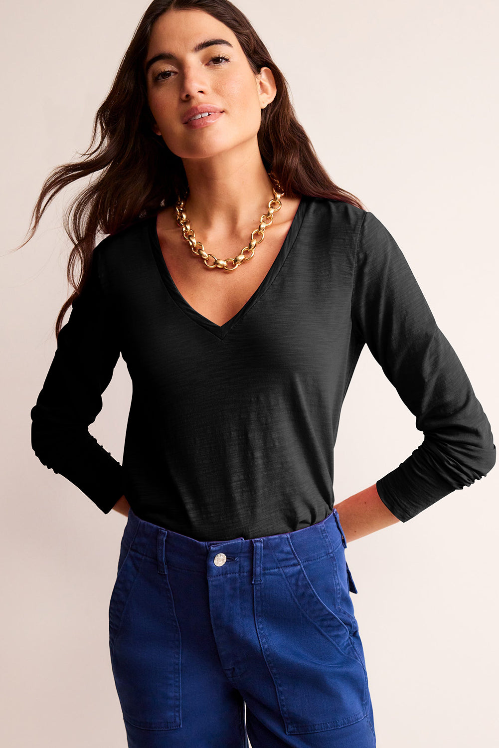 Plain Jane V Neck Long Sleeve Top