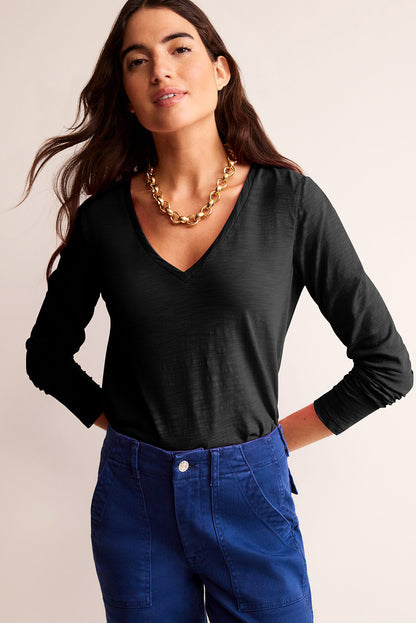 Plain Jane V Neck Long Sleeve Top
