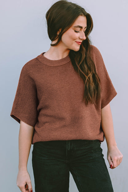 Dolman Mock Neck Short Sleeve Sweater