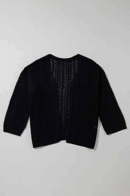 Crochet Knit Drop Shoulder Open Cardigan