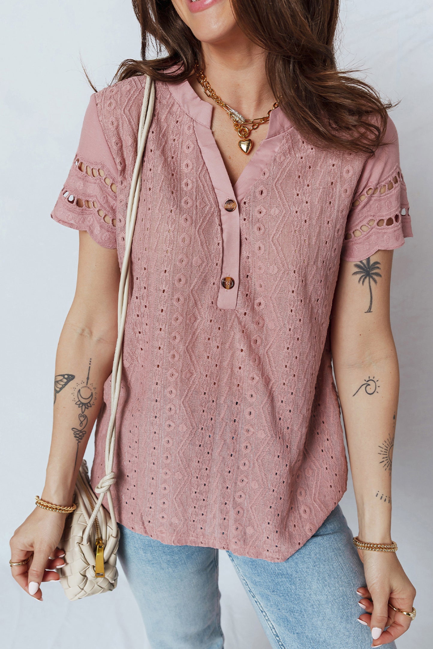 Alexa Lace Button Detail Short Sleeve Blouse