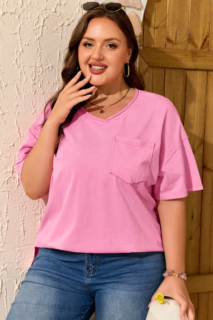 Curvy Georgia Raw Edge Pocket Tee