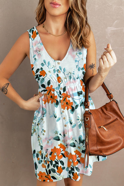 Malibu Watercolor Floral Button Front Dress