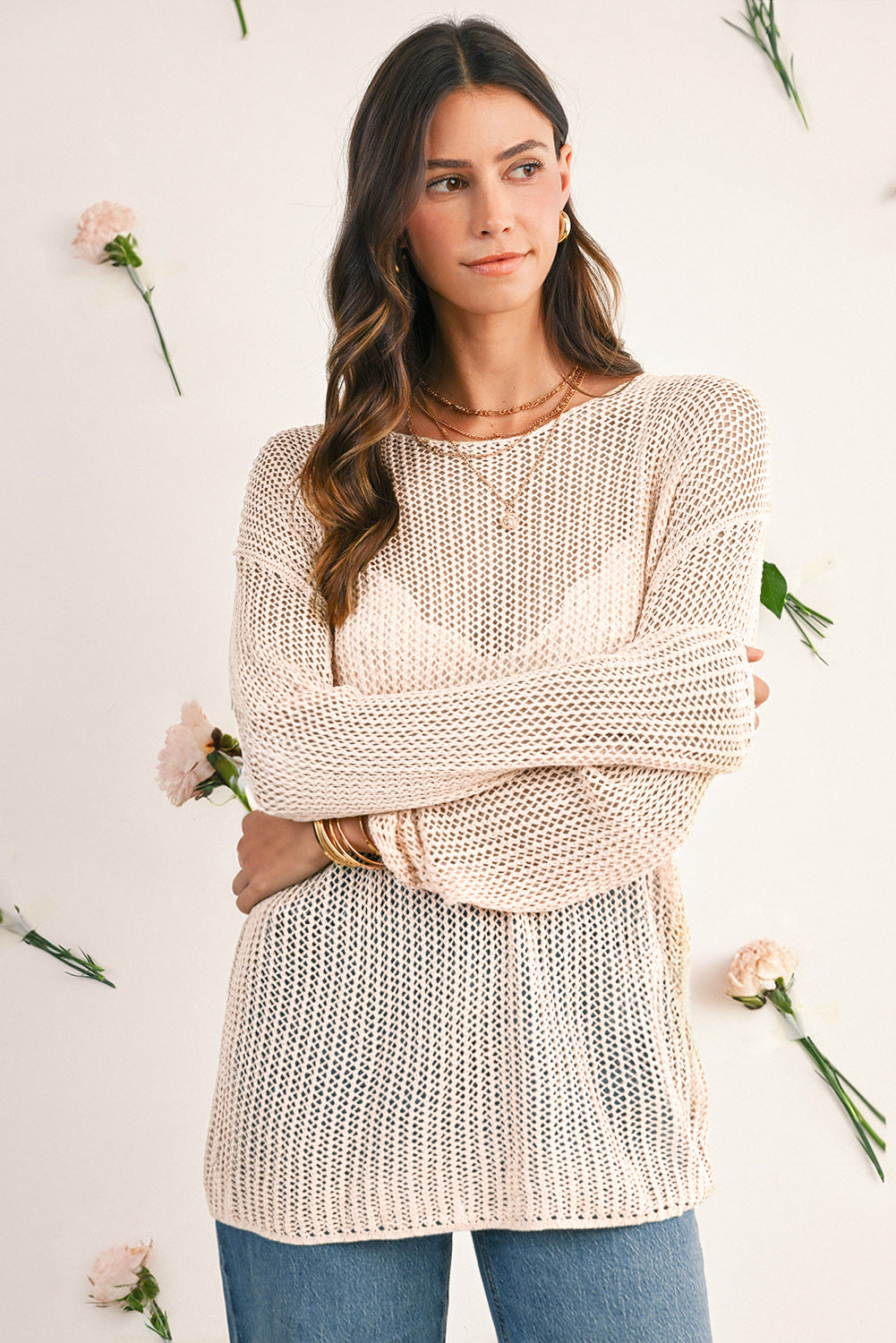 Lynne Crochet Drop Shoulder Sweater