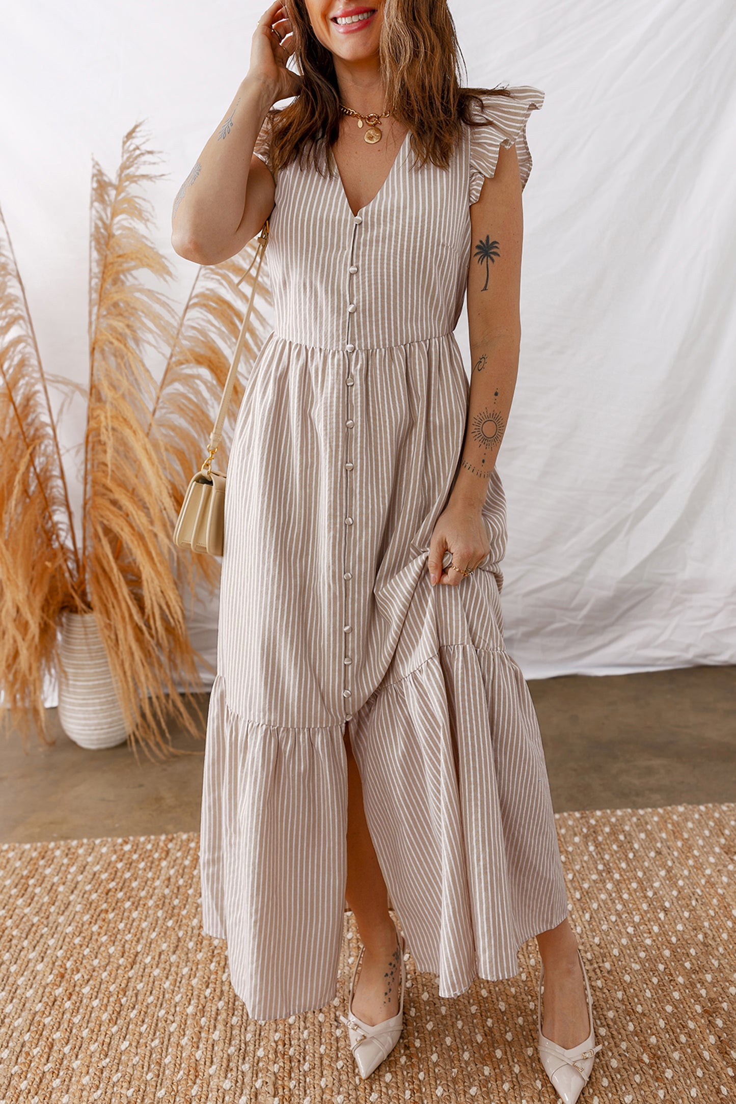 Hamptons Striped Button Maxi Dress
