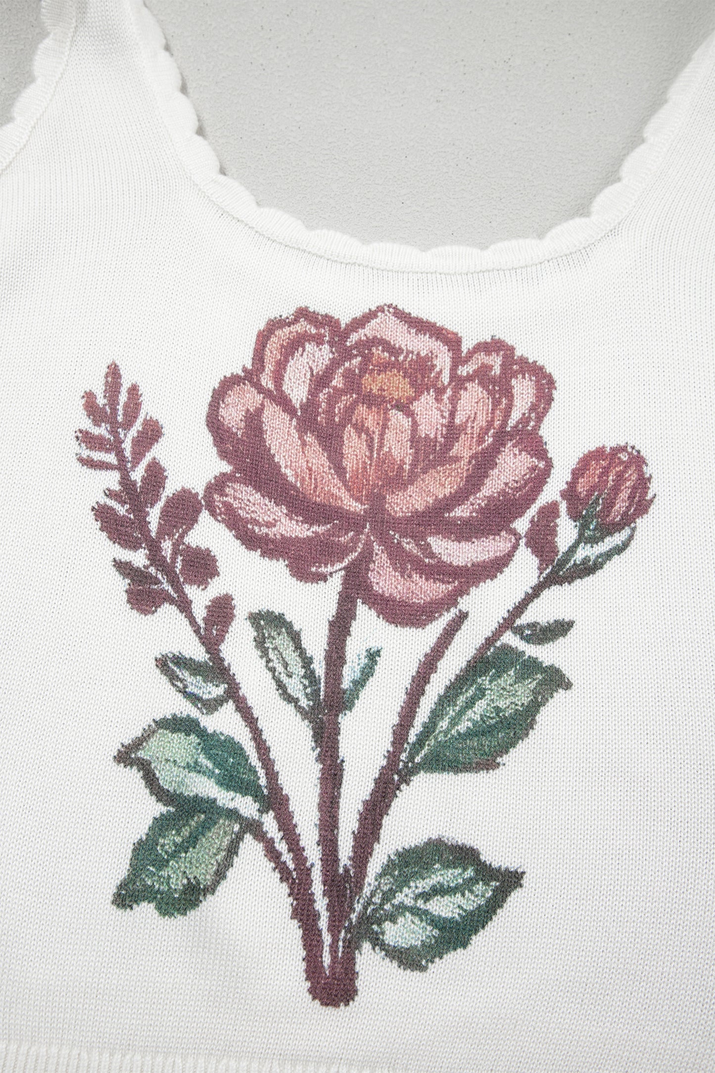 Retro Floral Print Scalloped Sleeveless Top