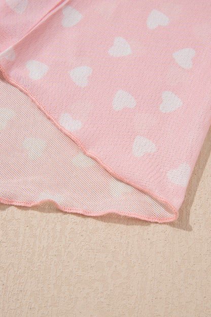 Lovely Heart Print Mesh Short Sleeve Top