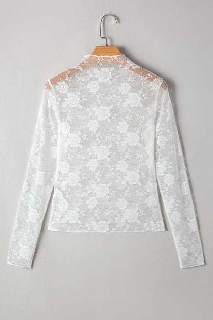 Kallie Mock Neck Floral Lace Mesh Top