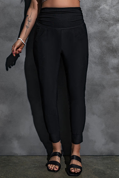 Pleated Waistband Jogger Leggings