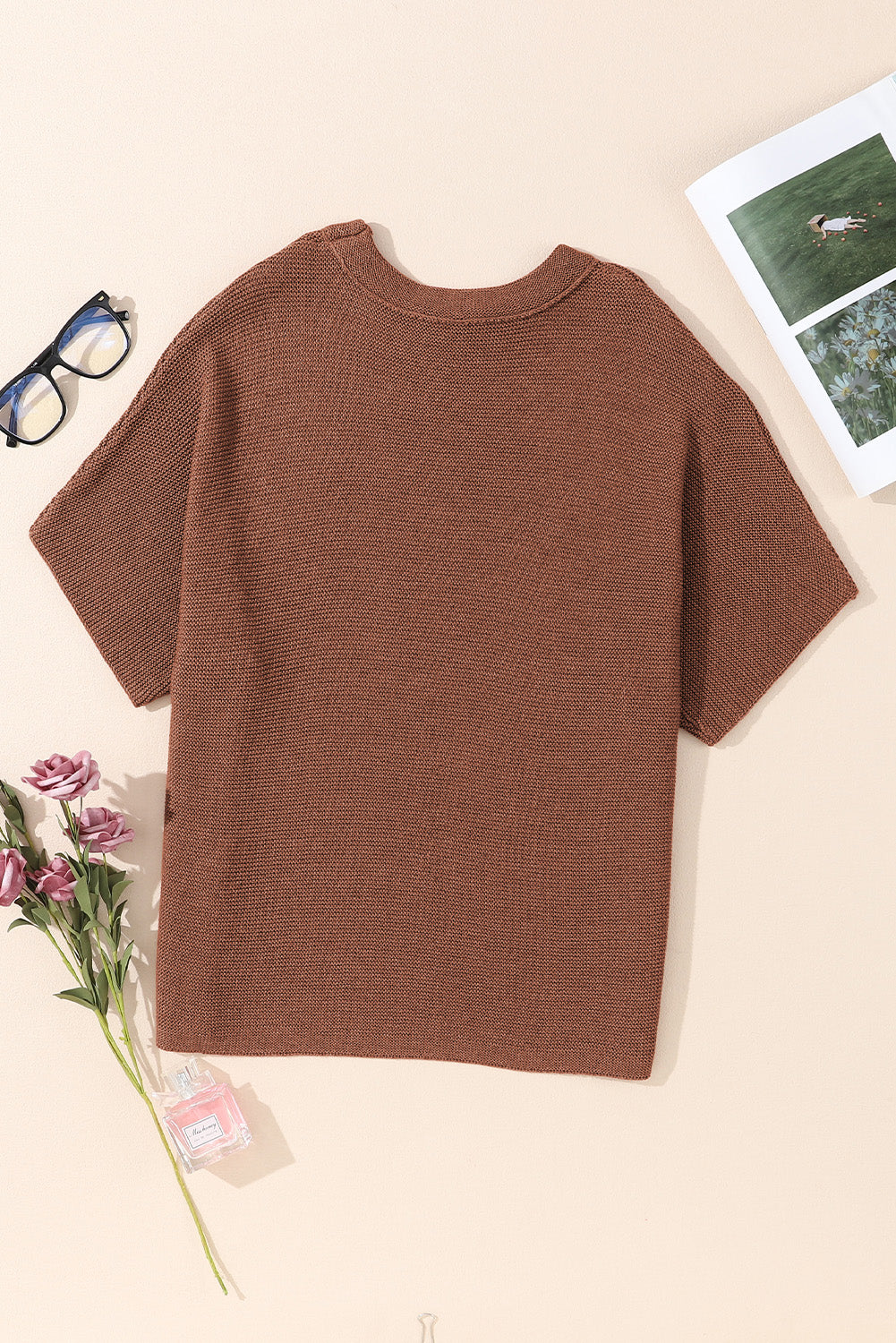 Dolman Mock Neck Short Sleeve Sweater