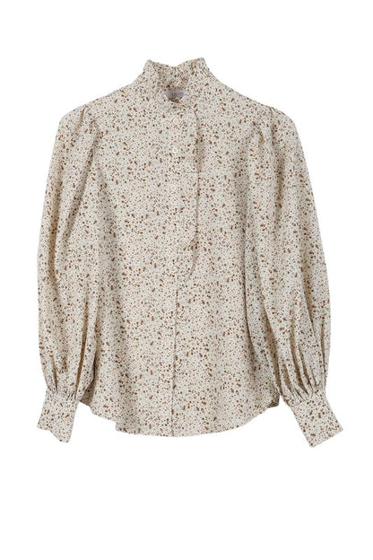 High Collar Floral Frill Blouse