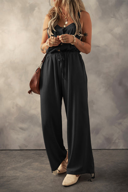 Crystal Textured Drawstring Sleeveless Jumpsuit