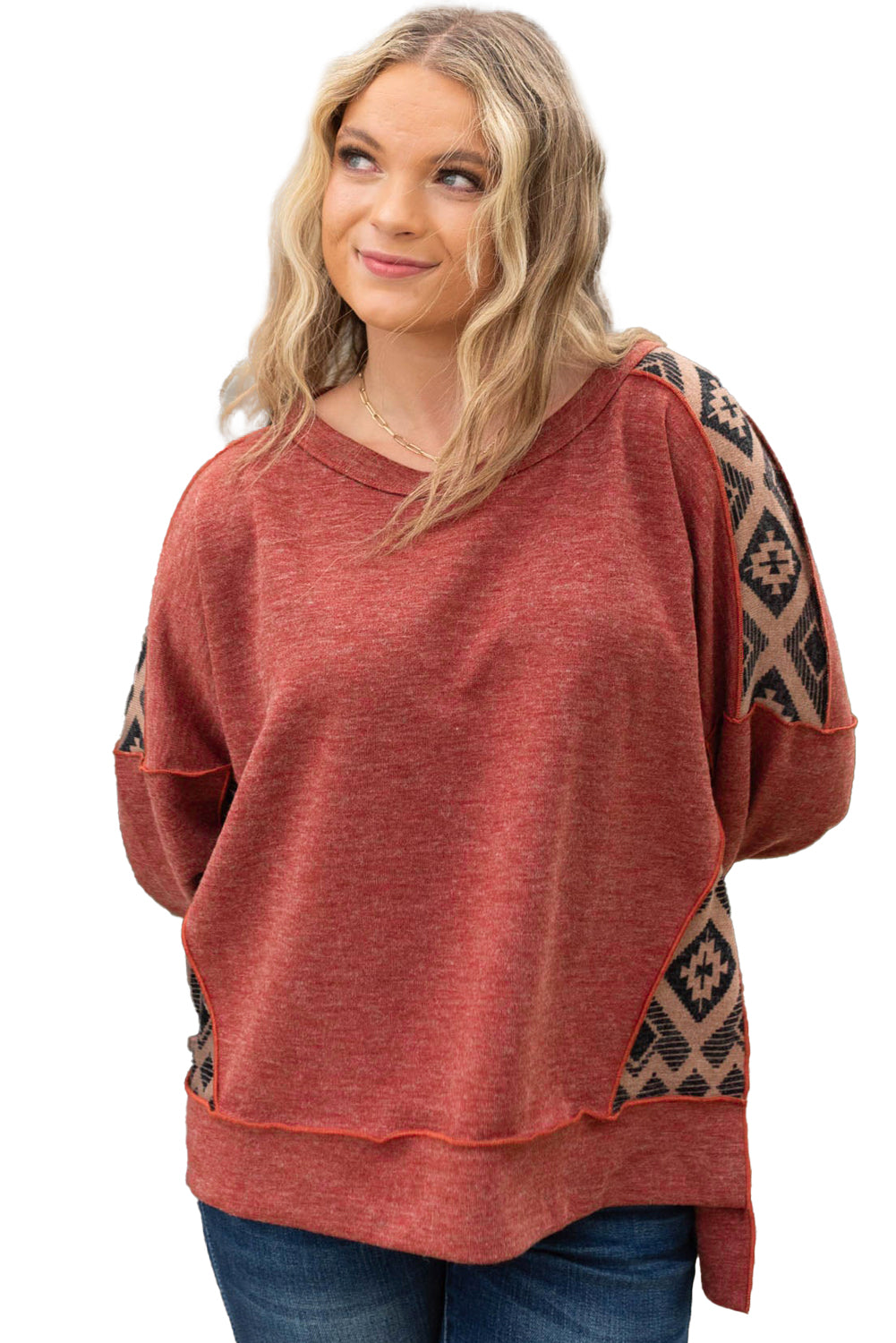 Curvy Aztec Patchwork Sweater