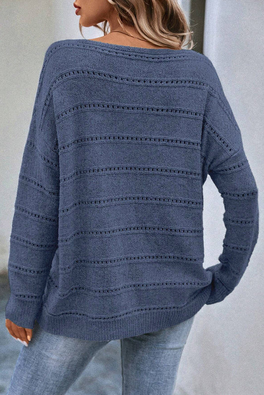 Gia Navy Boat Neck Pointelle Knit Sweater