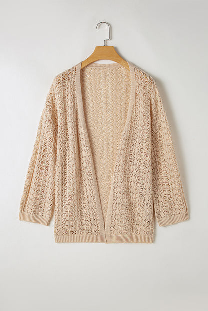 Crochet Knit Drop Shoulder Open Cardigan