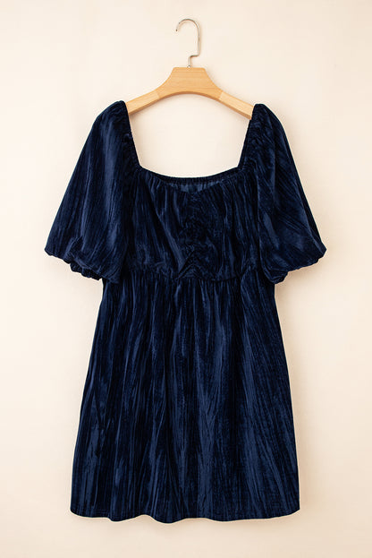 Curvy Meghan Velvet Square Neck Puff Sleeve Dress