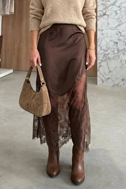 Alyssa Dark Brown Lace Skirt