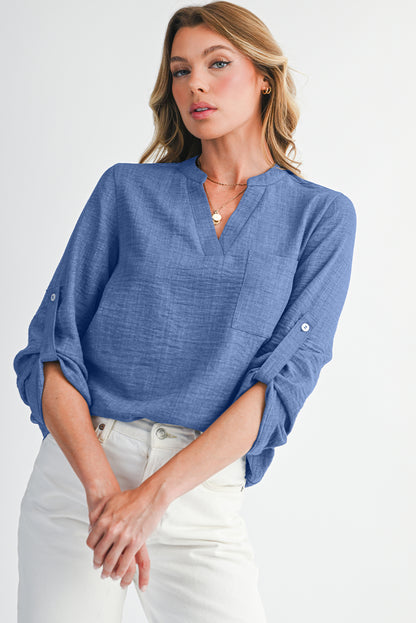 Ashley Chest Pocket Button Sleeve Top