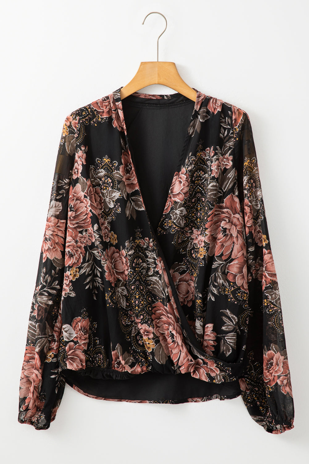 Glitter Accent Floral Surplice Blouse