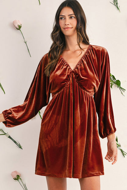 Miranda Velvet V Neck Long Sleeve Dress