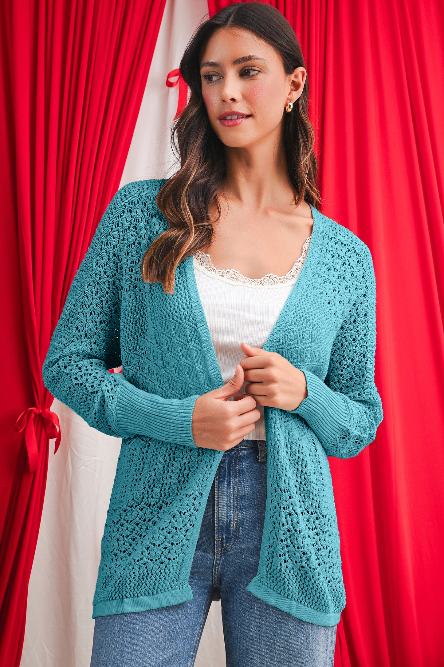 Charming Crochet Open Front Cardigan