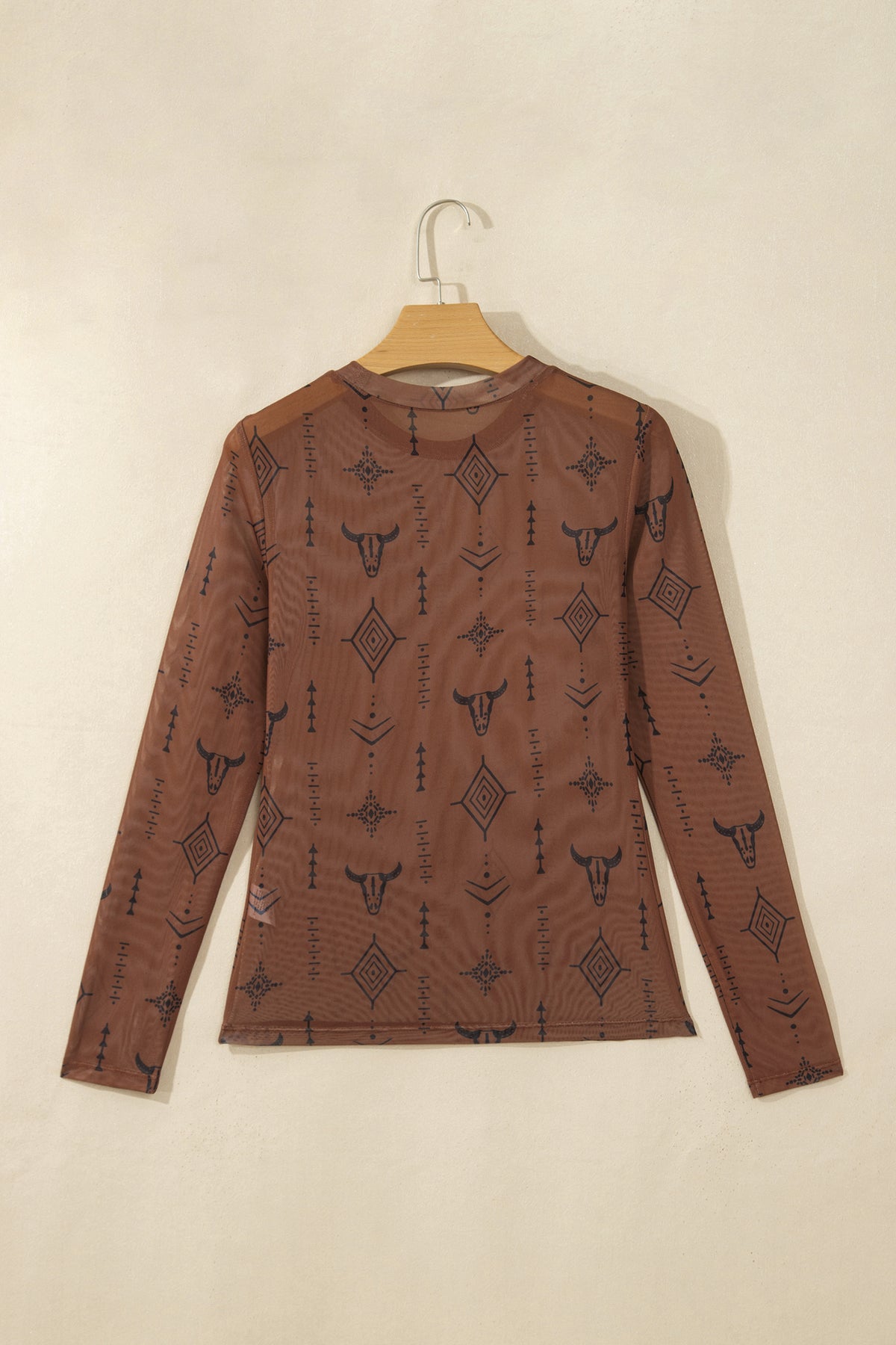 Western Nights Printed Mesh Long Sleeve Top