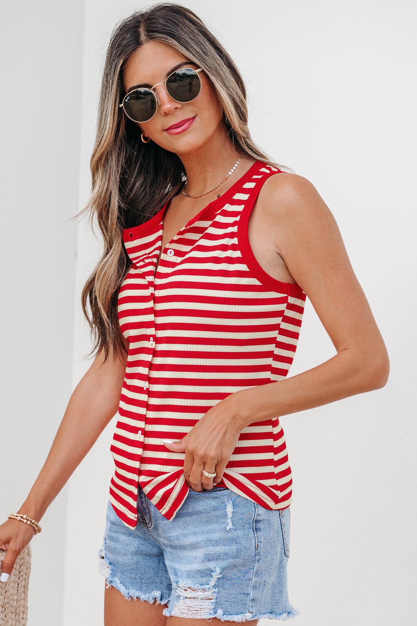 Dana Candy Striped Button Down Tank