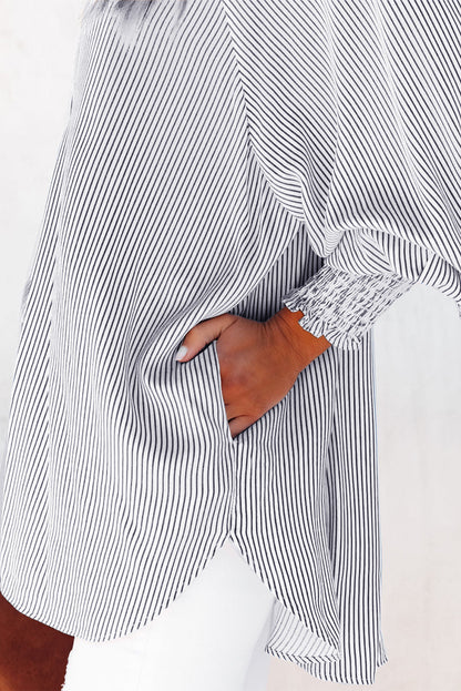 Sagamore Buttoned Striped Shirred Cuff Blouse
