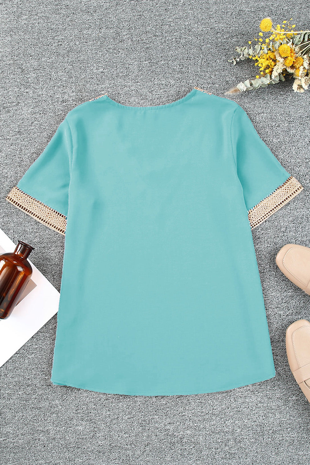 Shauna Lace Trim V Neck Short Sleeve Blouse