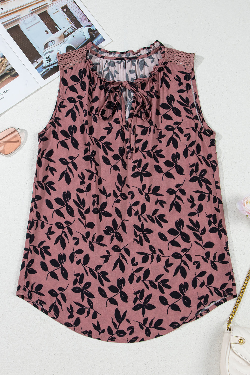 Vineyard Front Tie Sleeveless Blouse
