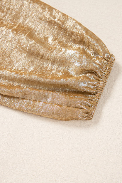 Golden Metallic Ribbon Front Baby Doll Blouse