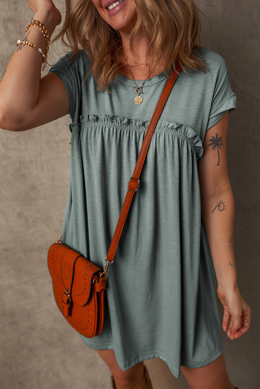 Sage Cap Sleeve Shirt Dress