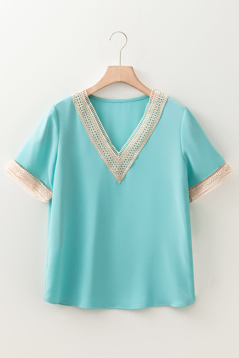 Shauna Lace Trim V Neck Short Sleeve Blouse