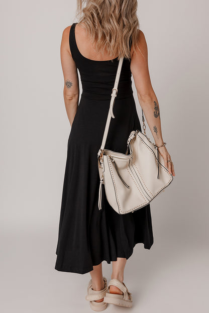 Seasonless Solid Slit Midi Dress
