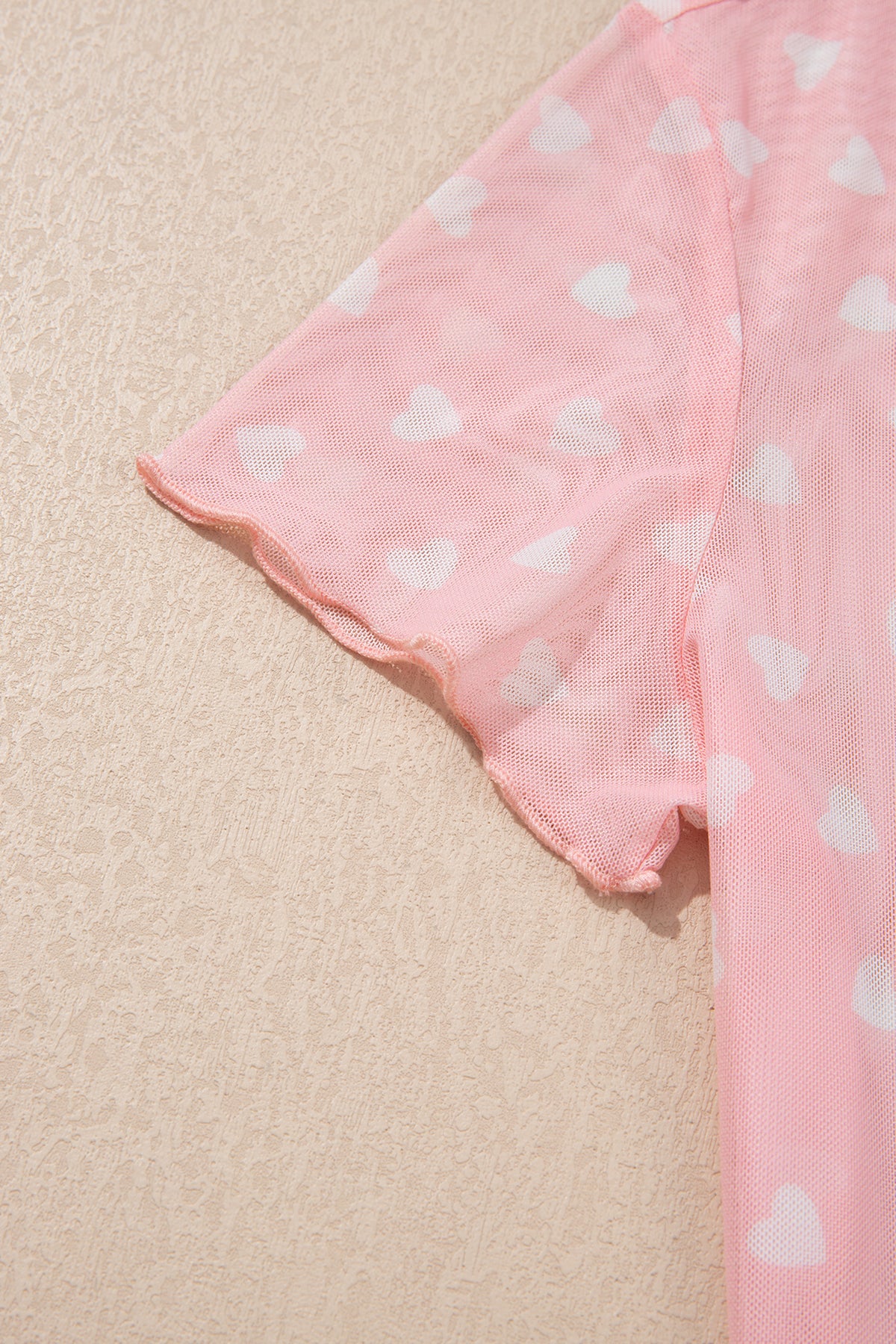 Lovely Heart Print Mesh Short Sleeve Top