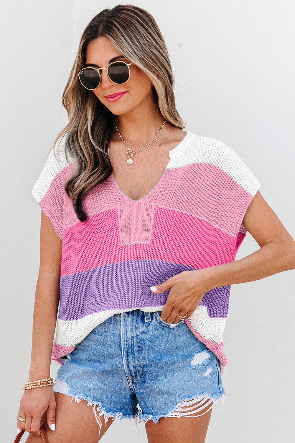 Isla Capsleeve Colorblock Knit Top