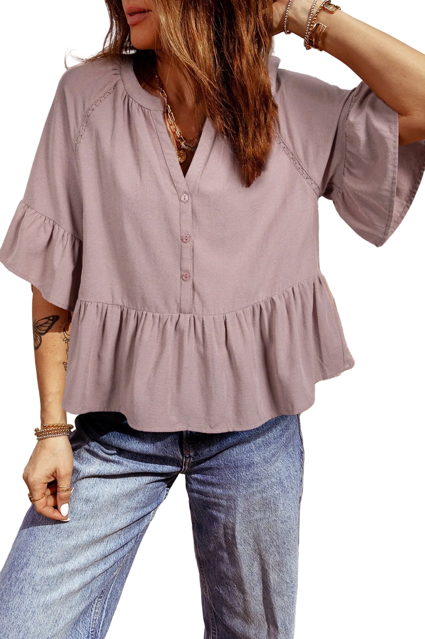 Rosie V Neck Ruffled Loose Blouse
