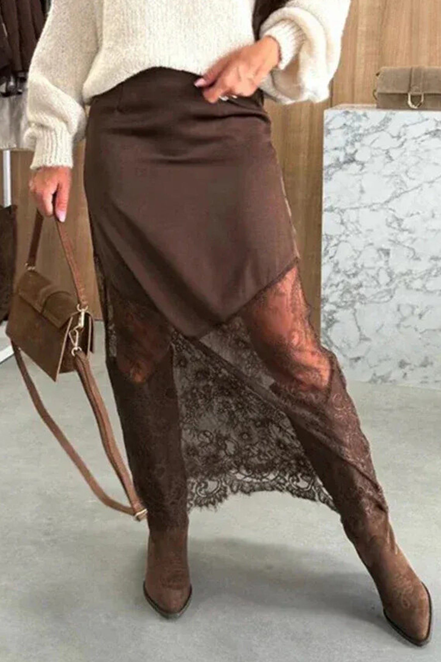 Alyssa Dark Brown Lace Skirt