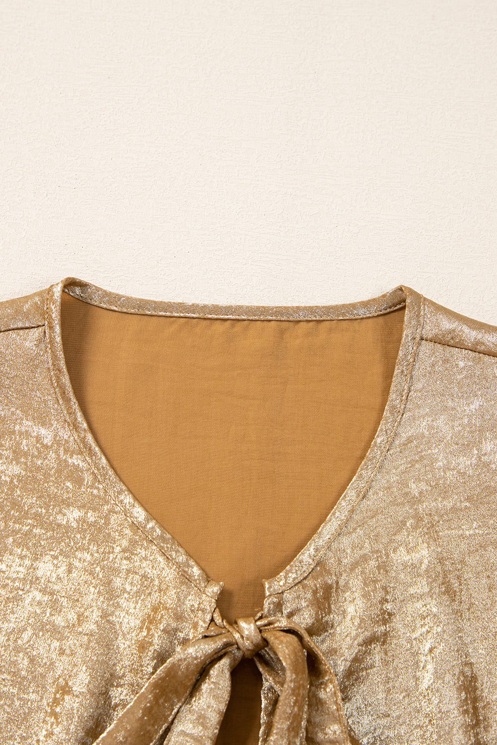 Golden Metallic Ribbon Front Baby Doll Blouse