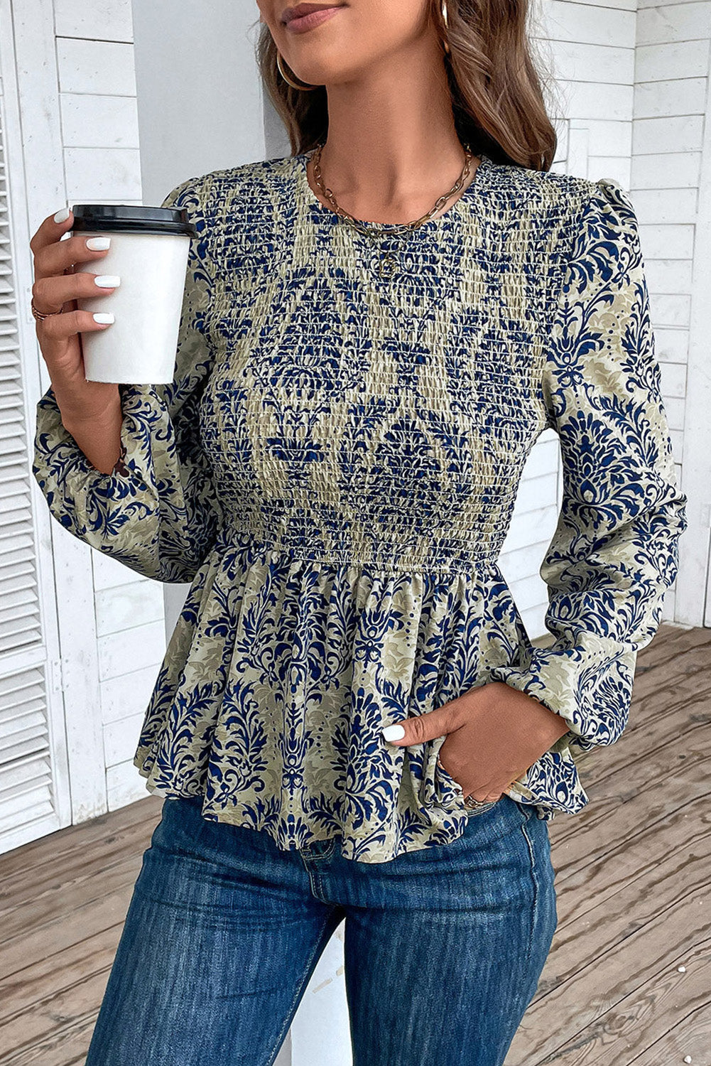 Cheyenne Smocked Peplum Blouse