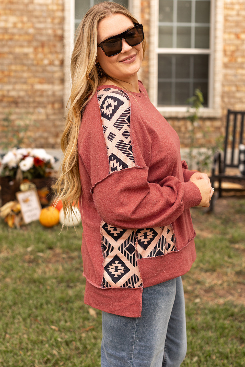 Curvy Aztec Patchwork Sweater