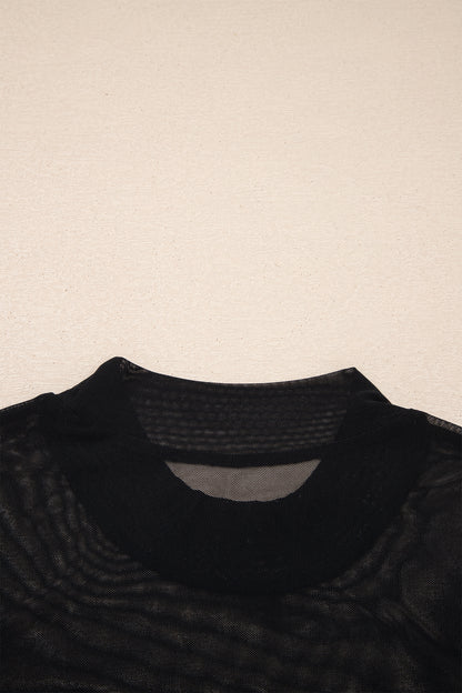 Jenna Sheer Mesh Contrast Cap Sleeve Top