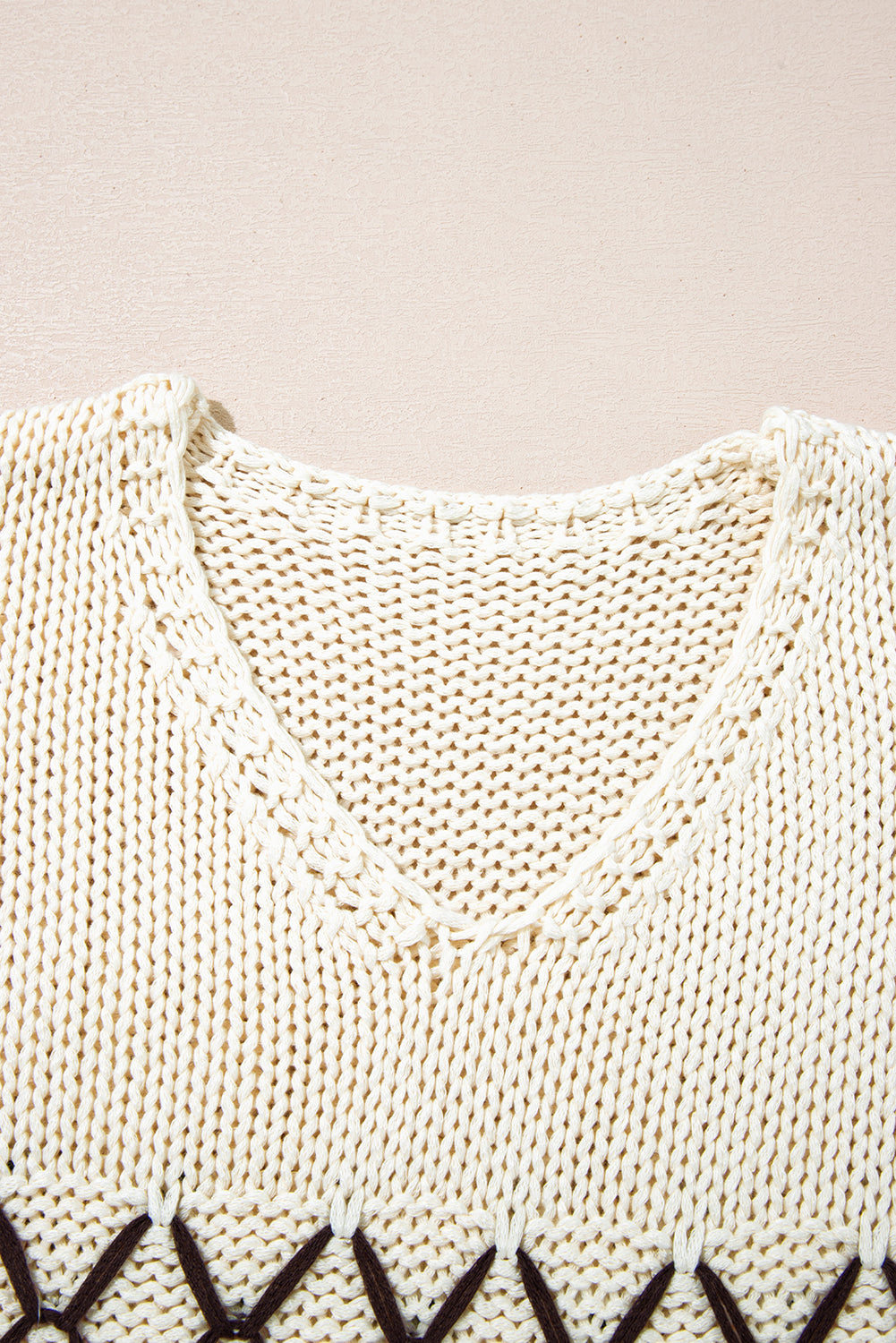 Geo Stitching Oatmeal Loose Knit Sweater