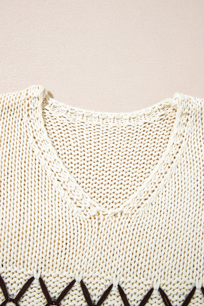 Geo Stitching Oatmeal Loose Knit Sweater