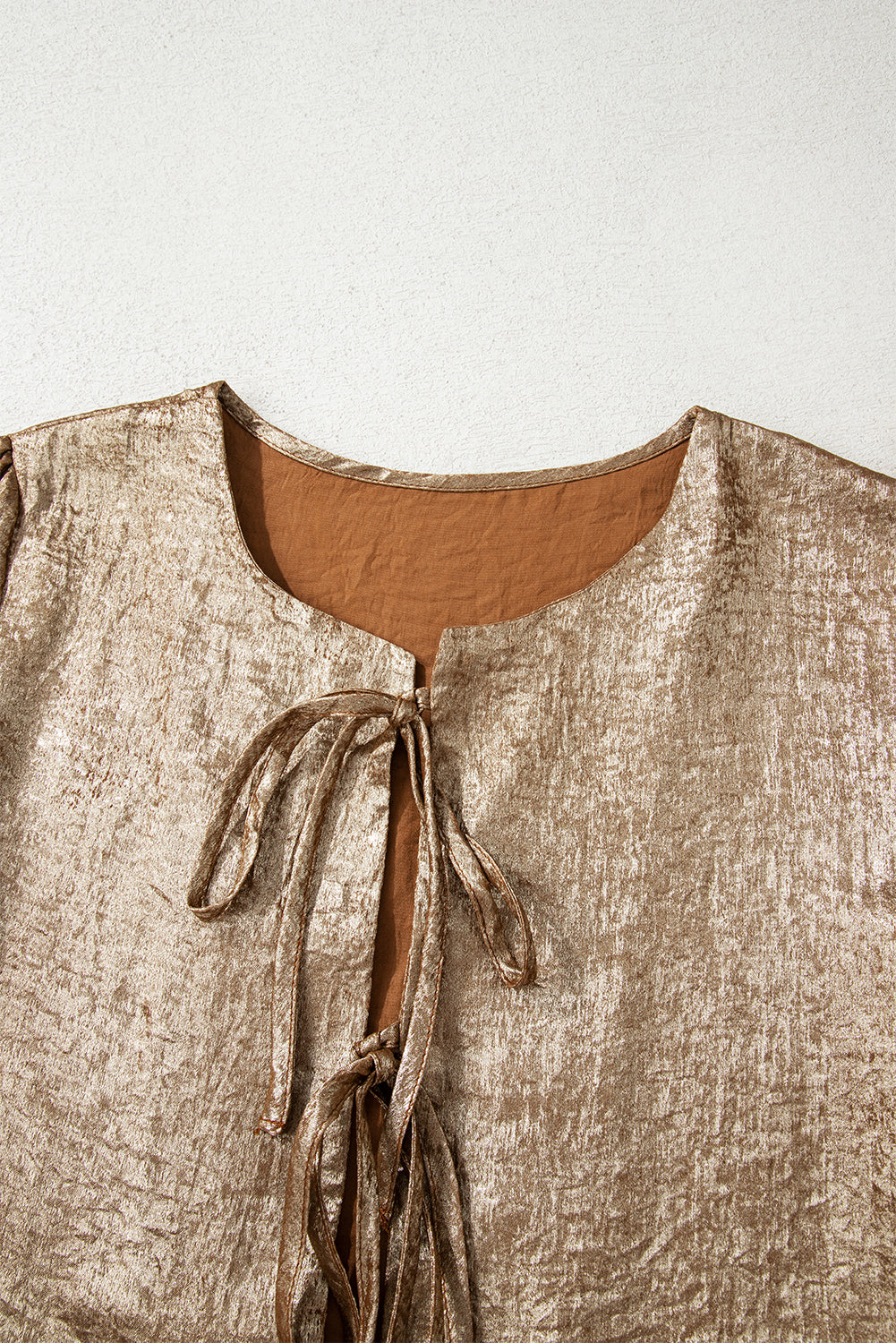Golden Metallic Ribbon Front Baby Doll Blouse