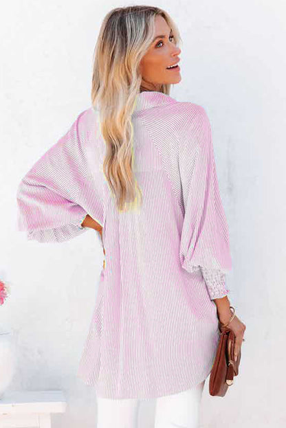 Sagamore Buttoned Striped Shirred Cuff Blouse