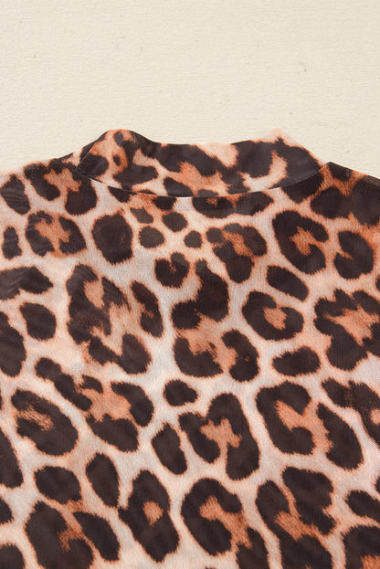 Safari Mock Neck Leopard Mesh Top