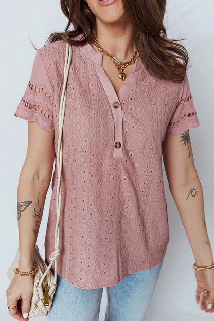 Alexa Lace Button Detail Short Sleeve Blouse