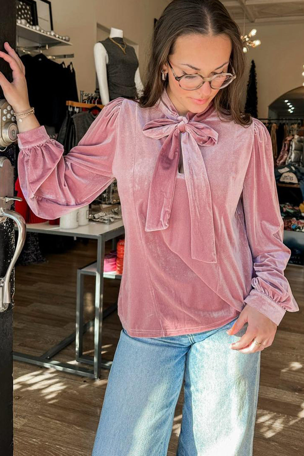 Sophie Velvet Ribbon Collar Blouse