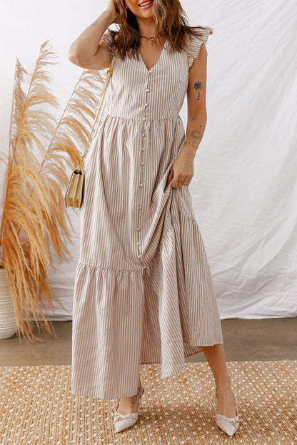 Hamptons Striped Button Maxi Dress